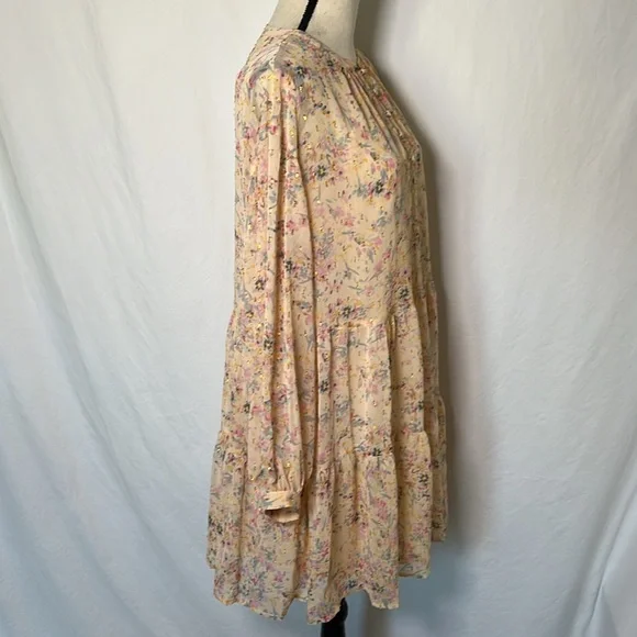 A.N.A New Apparel Size Large Long Sleeve Dress Slip Metallic Floral Buttons Pink - Picture 5 of 16